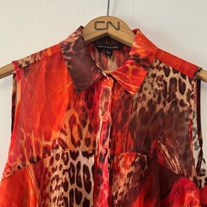 Zac & Rachel Red and Brown Sheer Animal Print Blouse